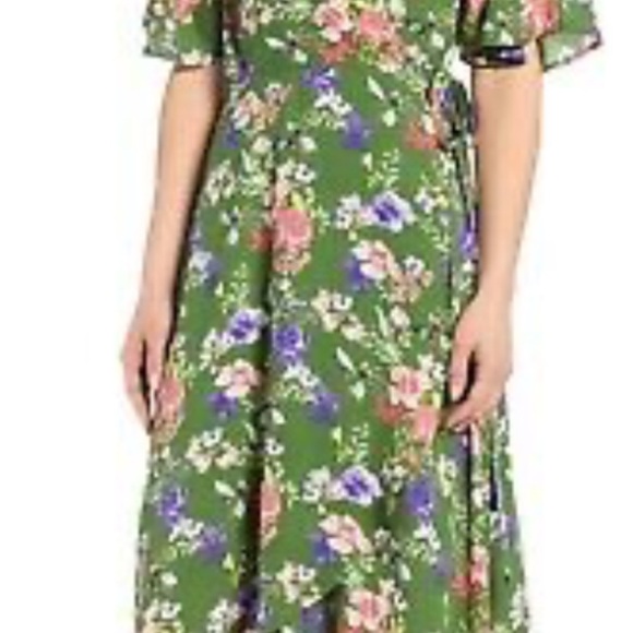 Bobeau Green Wrap Midi Dress with Tie Front - Picture 1 of 8